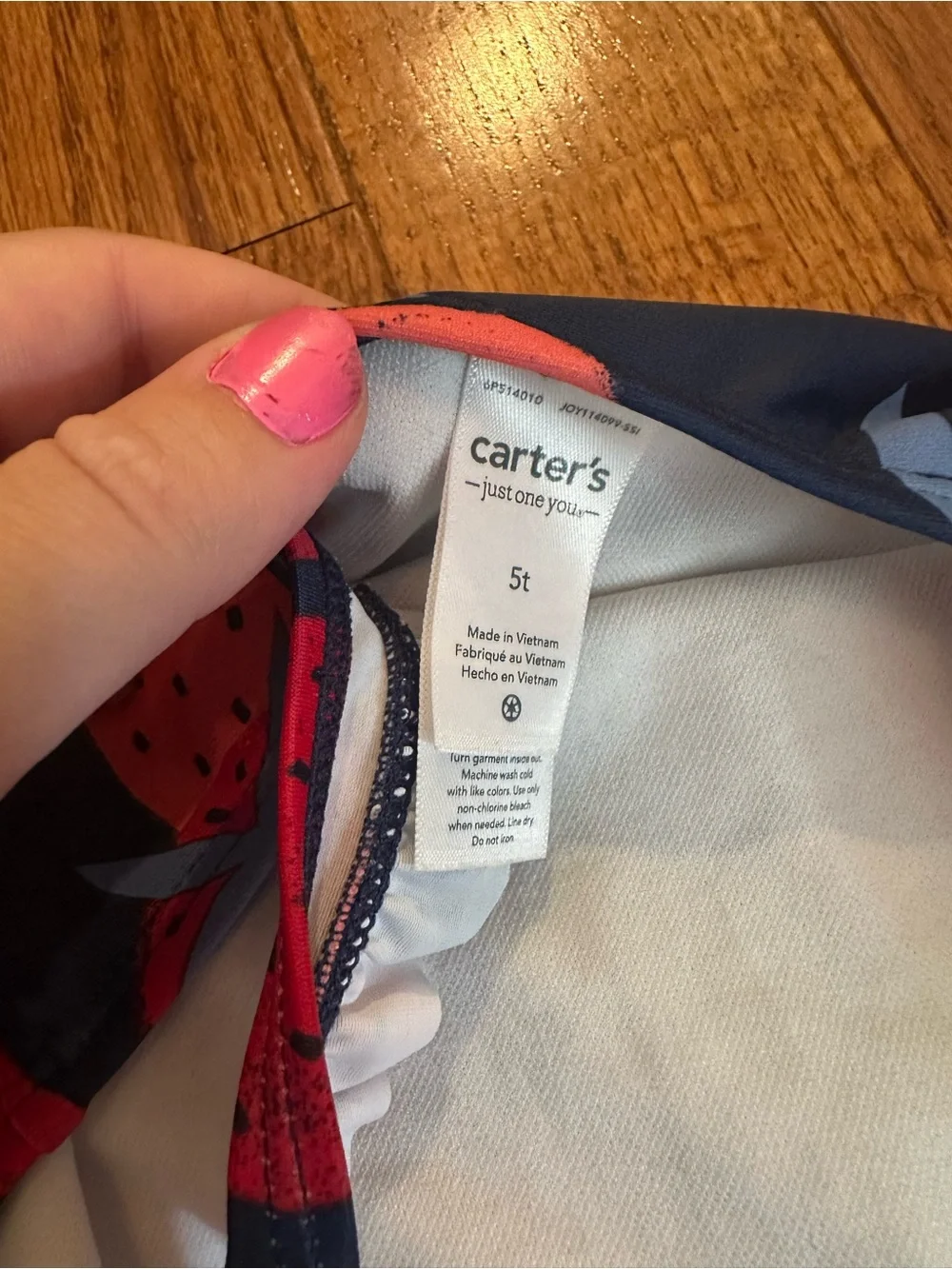 Carter's Navy One-Piece Swimsuit with Red & Coral Strawberry Print